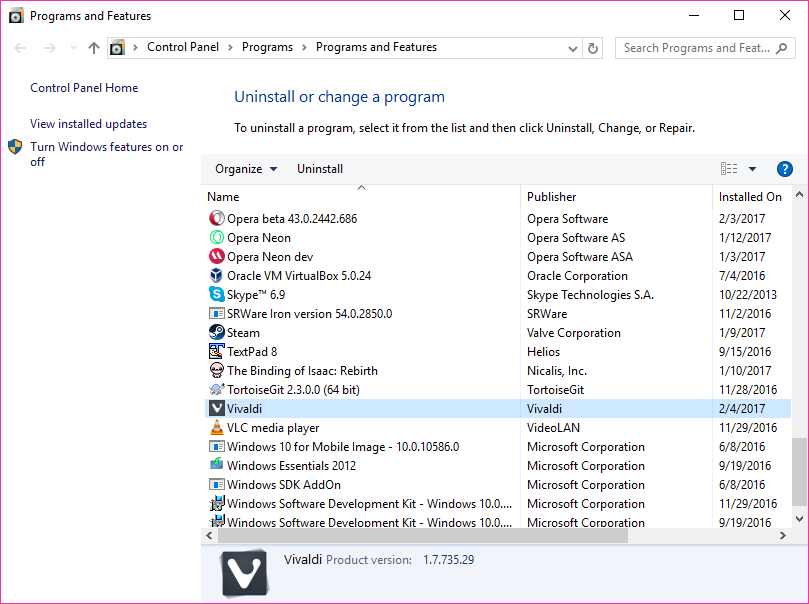 Install and uninstall programs windows 10